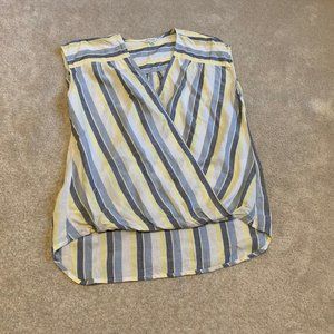 Max Studio Faux Wrap Blouse Linen Blend Long Back Size S